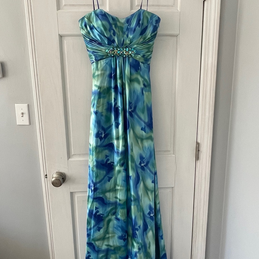 Cache Blue and Green Maxi Sundress with Sweetheart Neckline